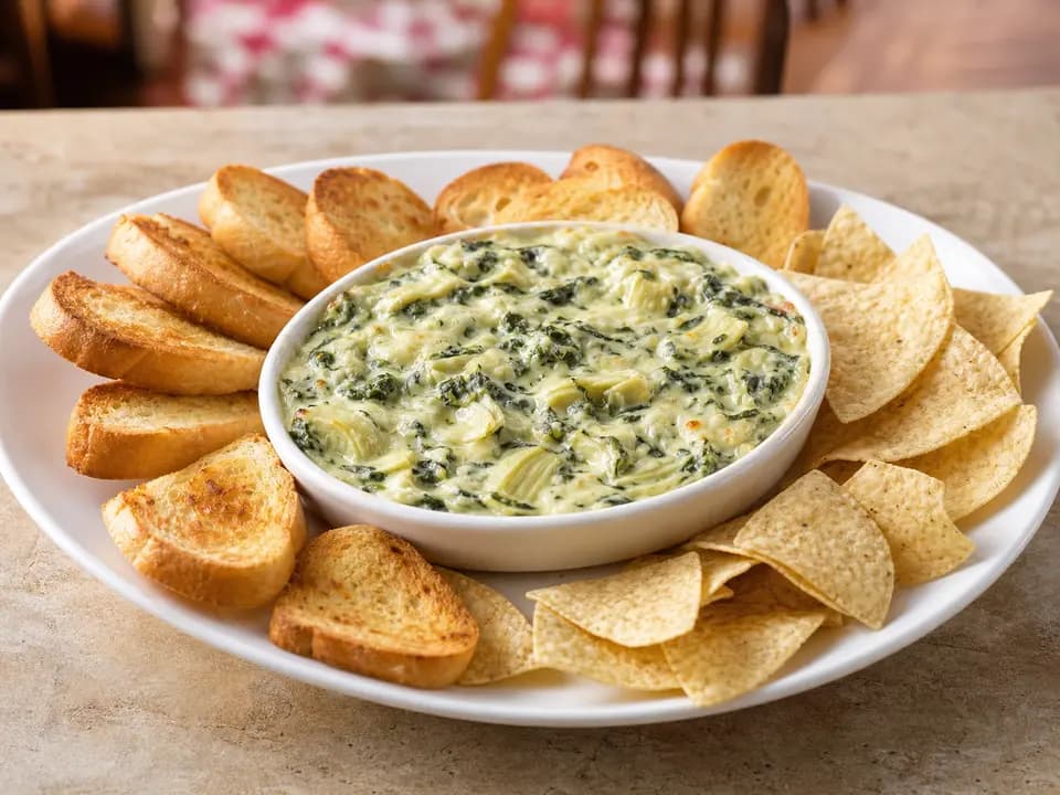 Original editorial rendering of Spinach-Artichoke Dip for the appetizers menu reference