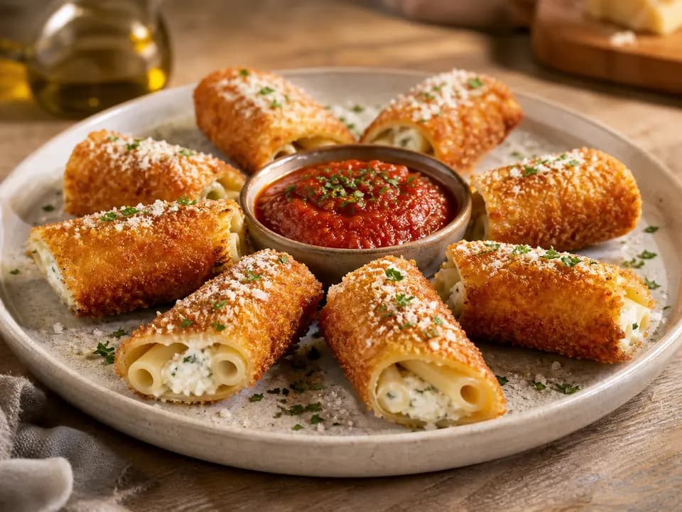 Original editorial rendering of Stuffed Ziti Fritta for the appetizers menu reference