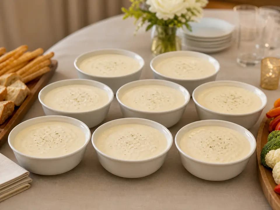 Original editorial rendering of Alfredo Dipping Sauce (Serves 8) for the catering menu reference