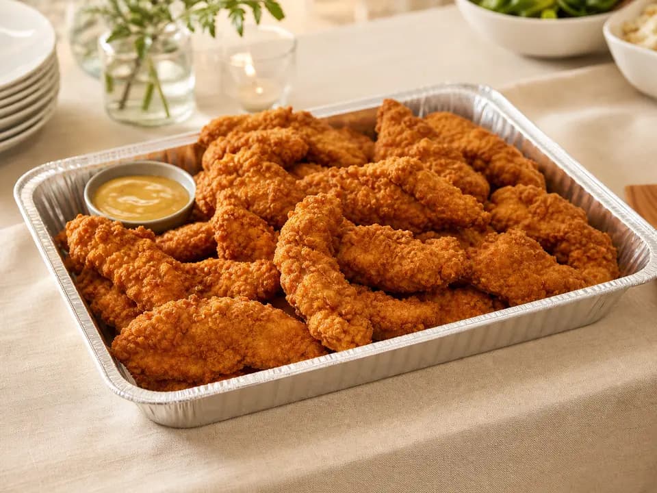 Original editorial rendering of Chicken Fingers (Serves 4–6) for the catering menu reference