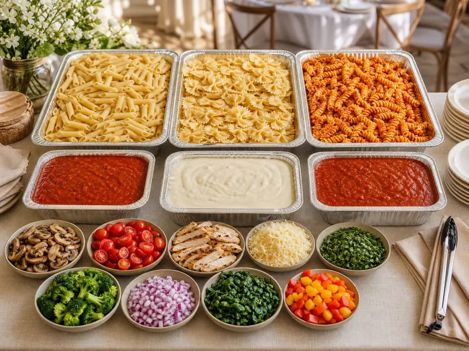 Original editorial rendering of Create Your Own Pasta Station for the catering menu reference