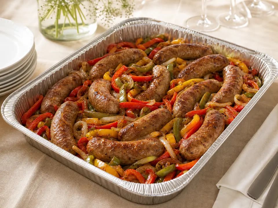 Original editorial rendering of Italian Sausage (Serves 4–6) for the catering menu reference