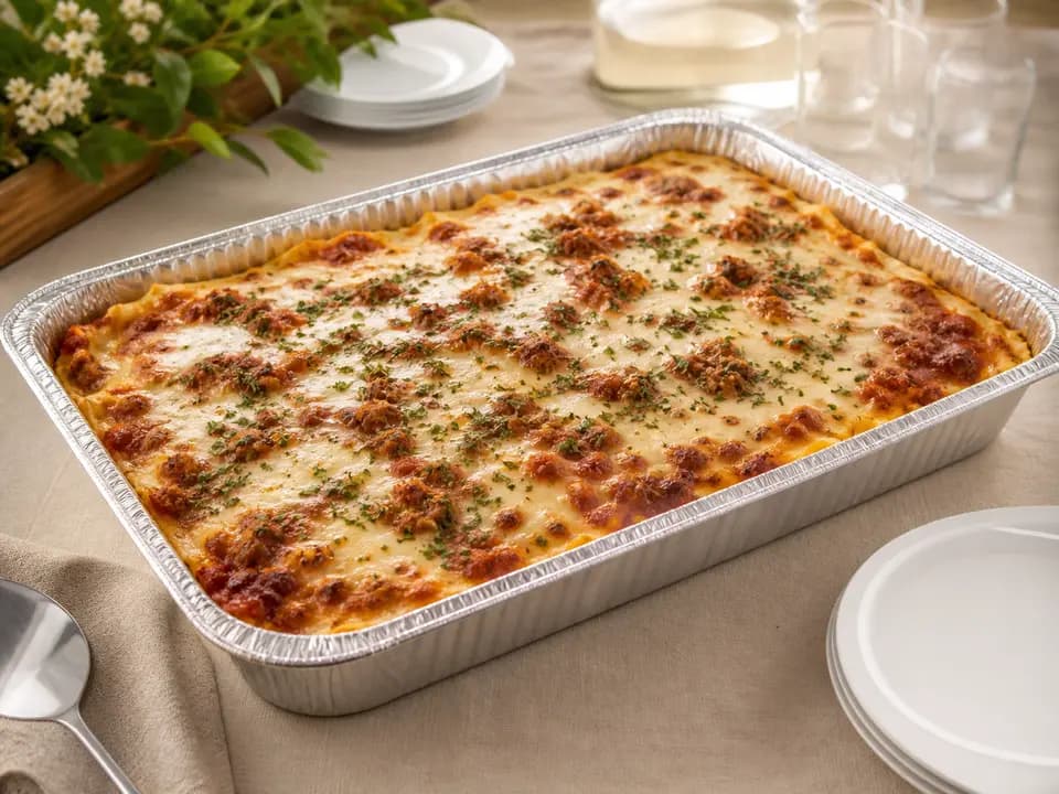 Original editorial rendering of Lasagna Classico (Serves up to 12) for the catering menu reference