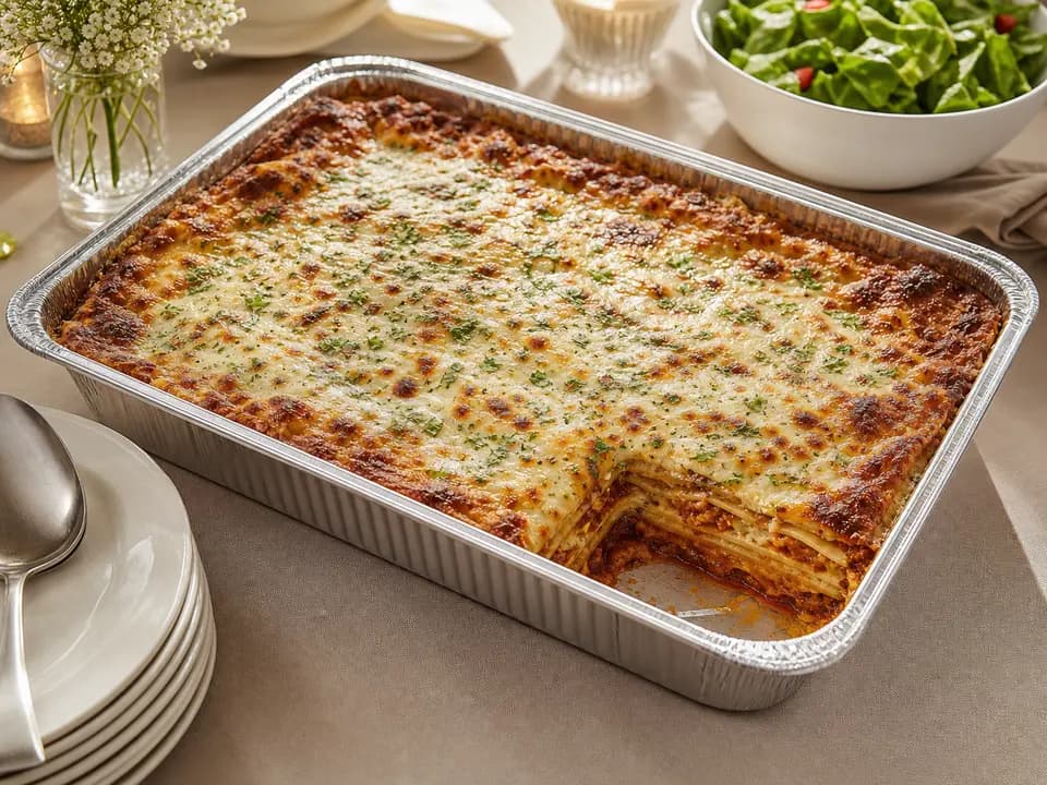 Original editorial rendering of Lasagna Classico (Serves up to 6) for the catering menu reference