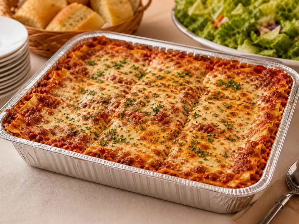 Original editorial rendering of Lasagna Combination (Serves 8–14) for the catering menu reference