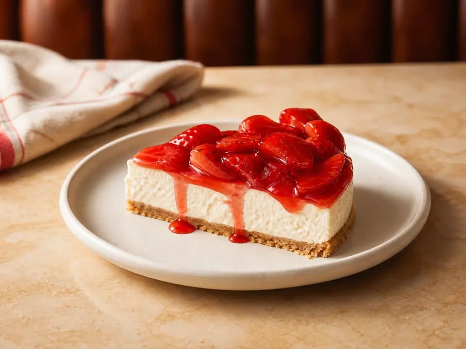 Original editorial rendering of Sicilian Cheesecake with Strawberry Topping (V) for the desserts menu reference