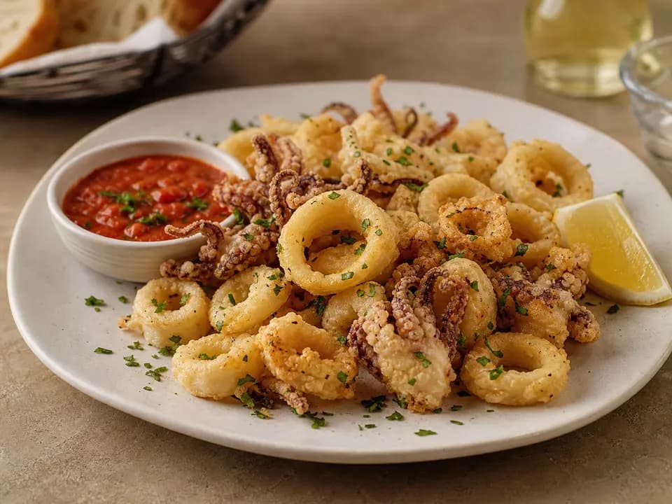 Original editorial rendering of Calamari for the dinner menu reference