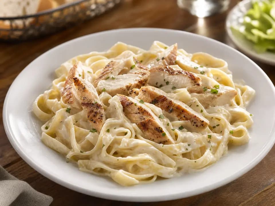 Original editorial rendering of Chicken Alfredo for the dinner menu reference