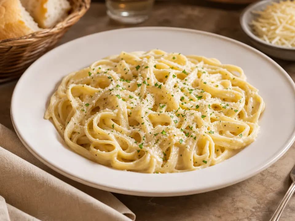 Original editorial rendering of Fettuccine Alfredo for the dinner menu reference