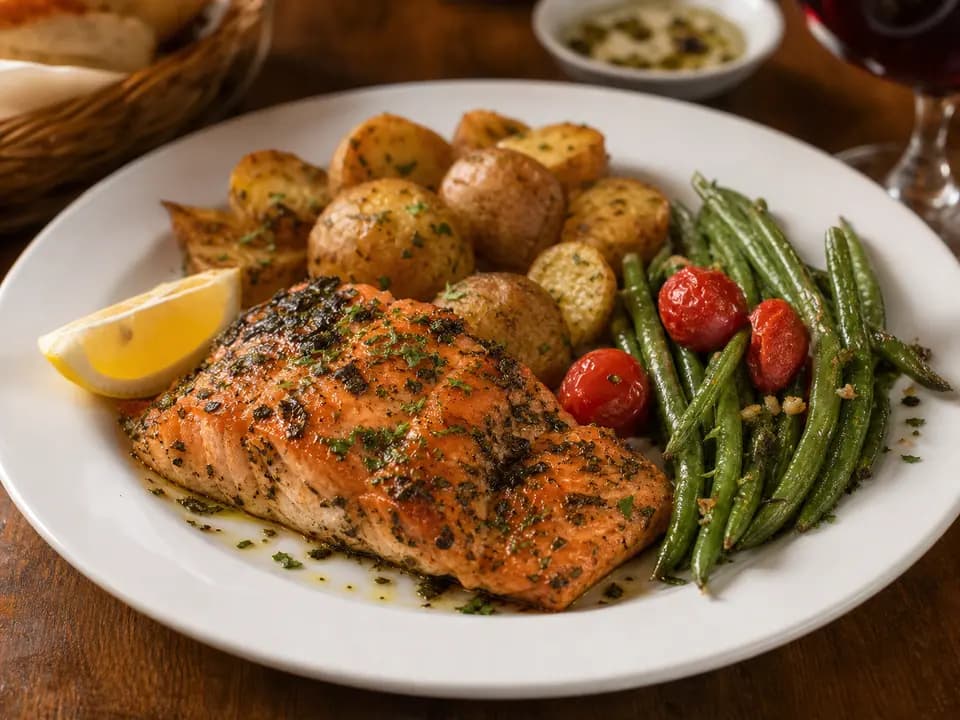 Original editorial rendering of Herb-Grilled Salmon for the dinner menu reference