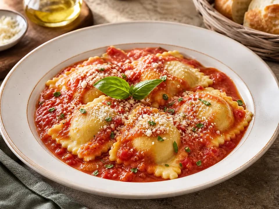 Original editorial rendering of Cheese Ravioli for the entrees menu reference