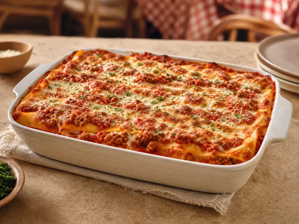 Original editorial rendering of Lasagna Classico (Serves up to 6) for the family style menu reference