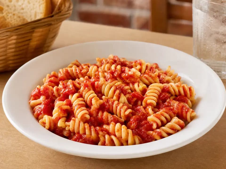 Original editorial rendering of Rotini with Marinara (kids) for the gluten-sensitive reference menu reference