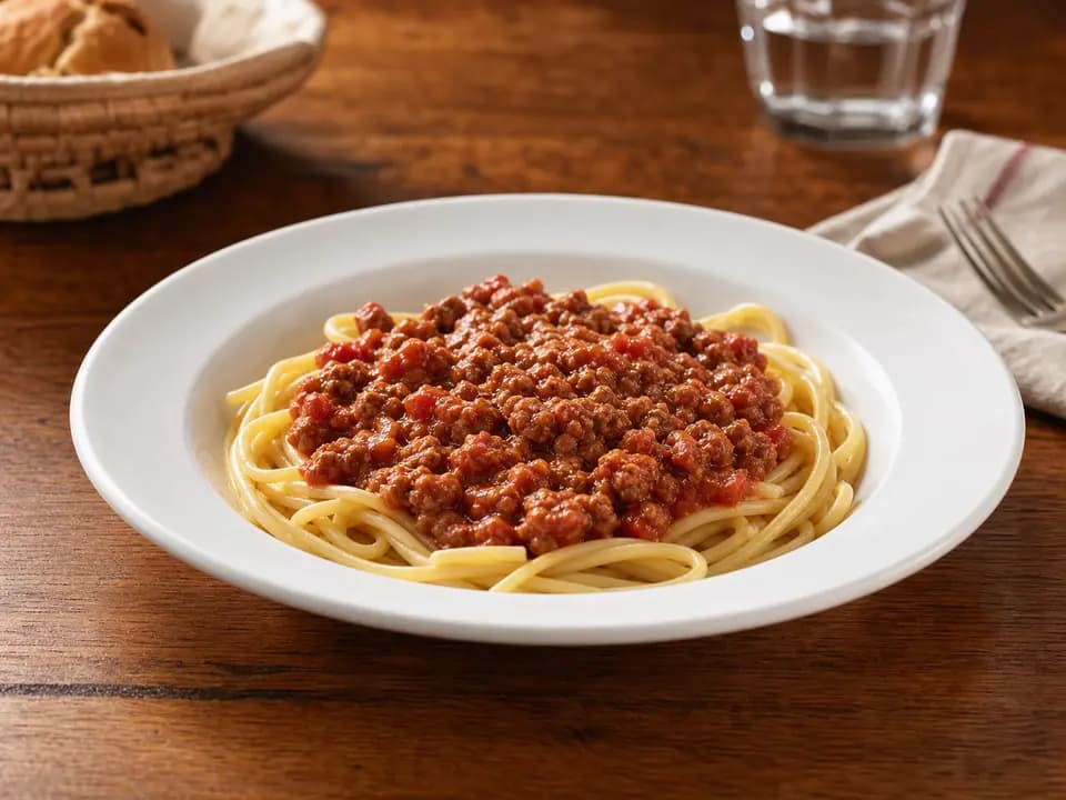 Original editorial rendering of Kids Meat Sauce with Choice of Pasta for the kids menu reference