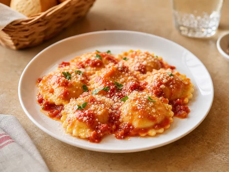 Original editorial rendering of Cheese Ravioli for the lunch menu reference