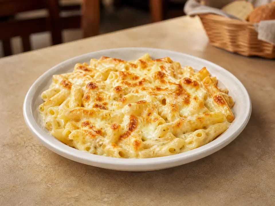 Original editorial rendering of Five Cheese Ziti al Forno for the lunch menu reference