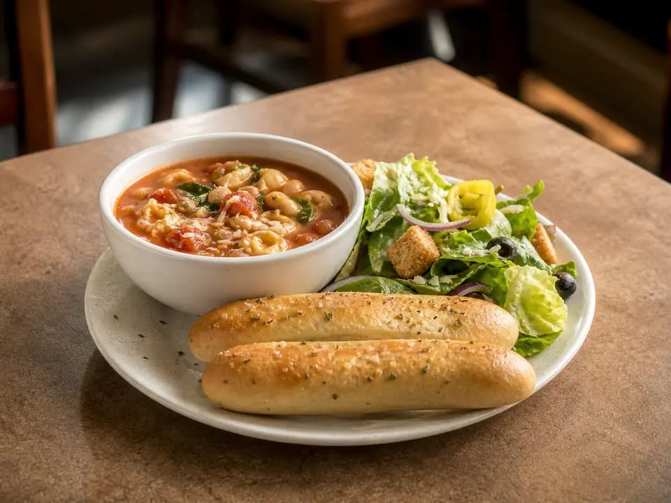 Original editorial rendering of Soup, Salad & Breadsticks for the lunch menu reference