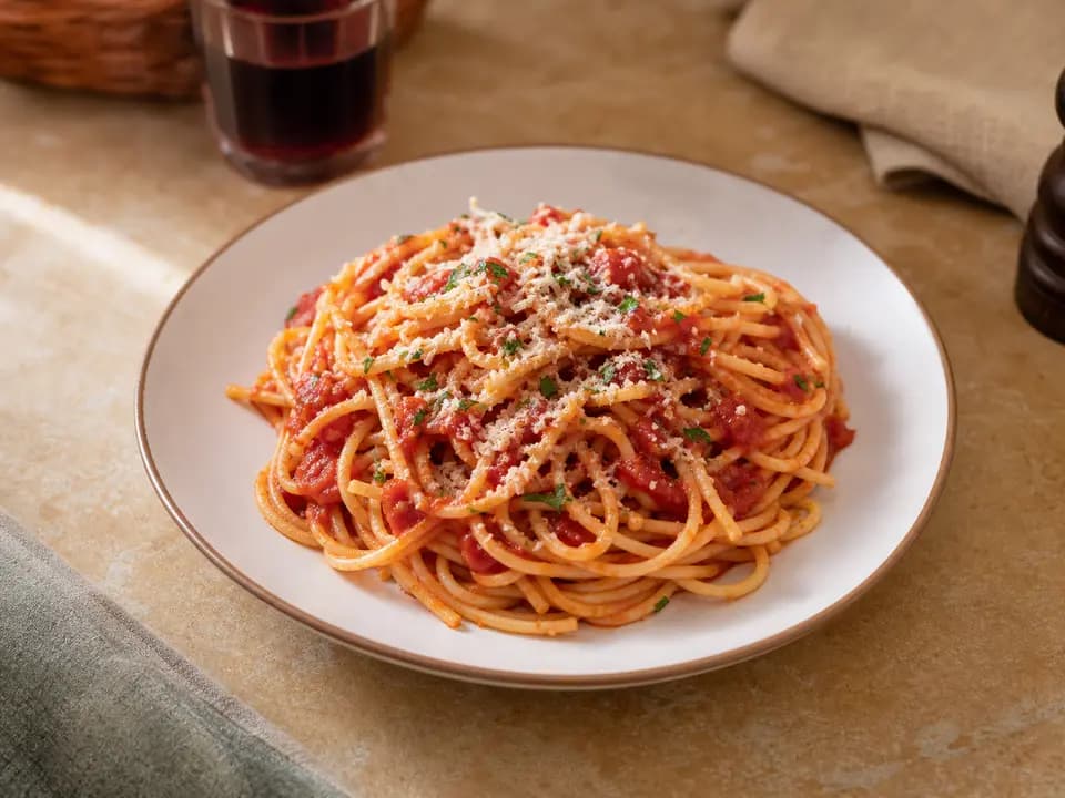 Original editorial rendering of Spaghetti for the lunch menu reference