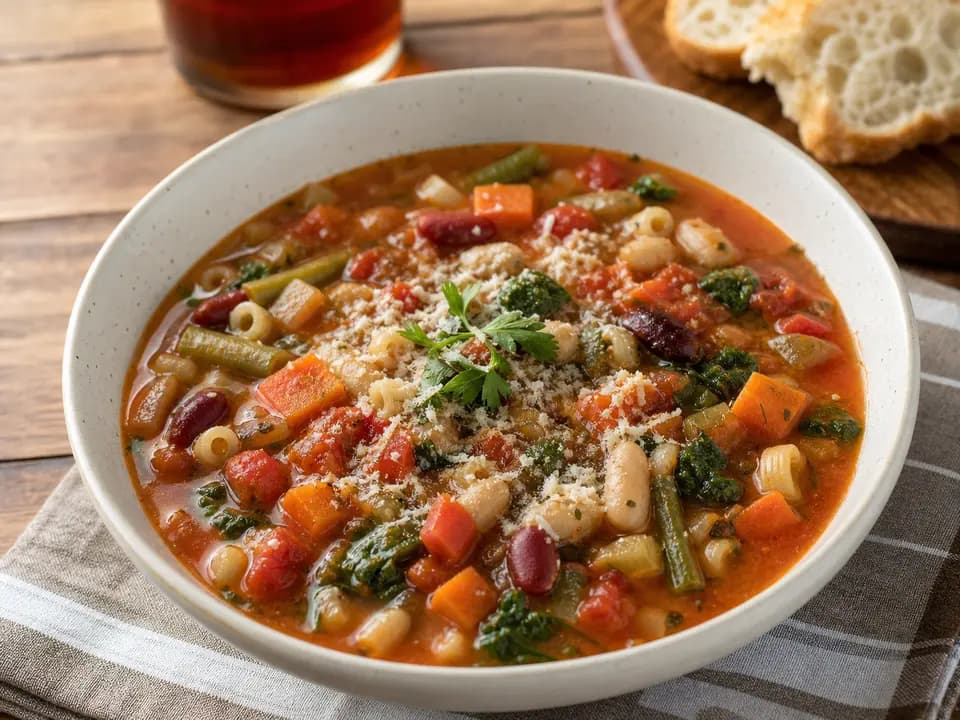 Original editorial rendering of Minestrone for the soups & salads menu reference
