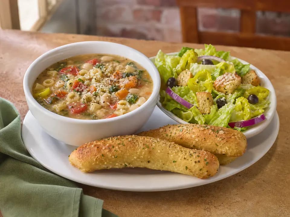 Original editorial rendering of Soup, Salad & Breadsticks for the soups & salads menu reference