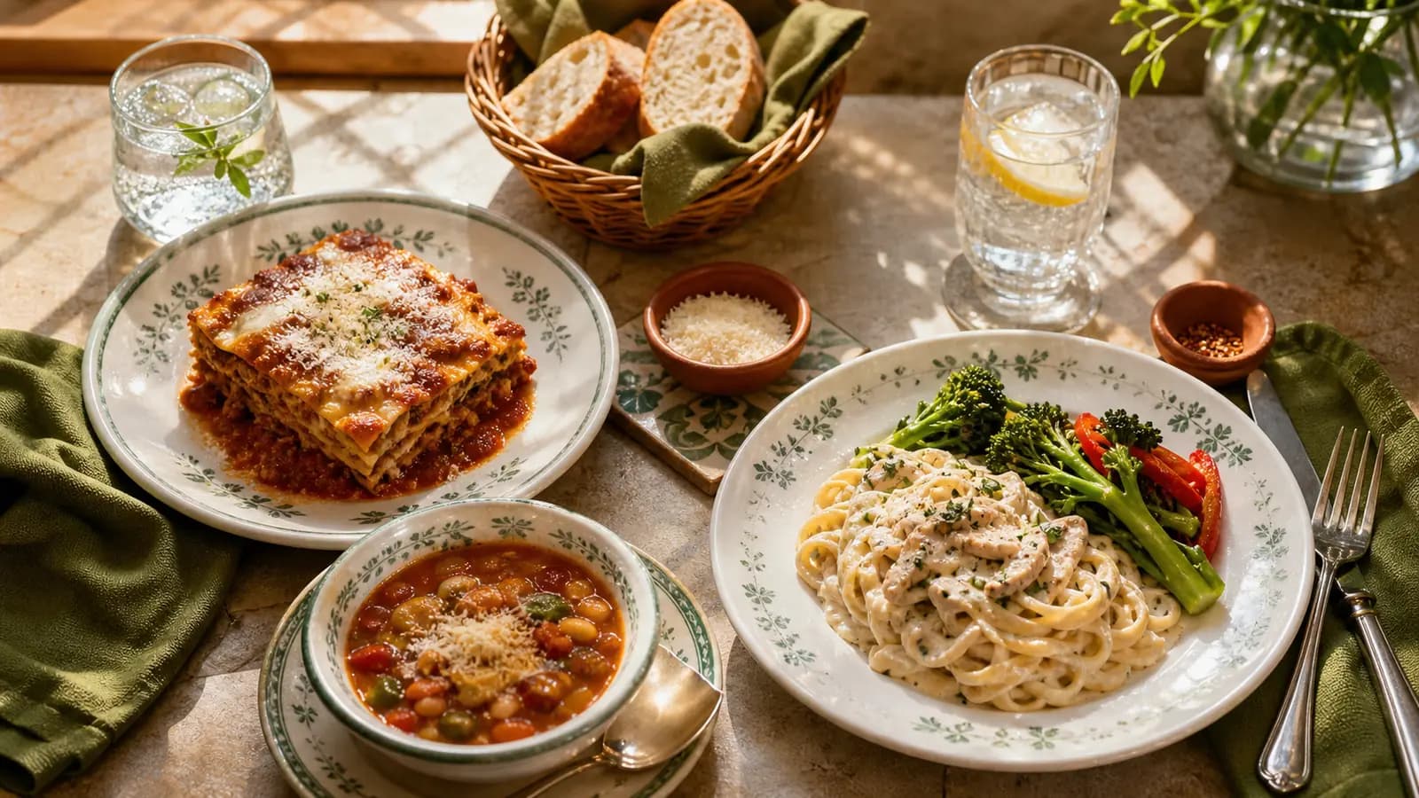 Lunch and lighter-portion meal formats arranged side by side on one table
